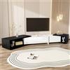 SUKY Mobile TV moderno con lunghezza variabile (140-260 cm), funzione girevole, effetto marmo, finitura opaca lucida e decorazioni dorate (bianco + nero effetto marmo)