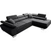 Robin Inspire Saturn Premium Divano angolare con funzione letto cassetto per biancheria e cuscini Poggiatesta regolabili stile moderno nero angolo a destra 272 x 200 x 90