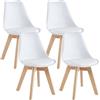 IlGruppone Set 4 Sedie Sala Da Pranzo Ufficio Con Gambe In Legno Di Faggio Schienale Ergonomico Seduta Imbottita In SimilPelle Eleganti Moderne Robuste Solide - Bianco