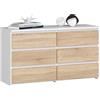 AKORD Cassettiera CL-100 6 (2 x 3) Cassetti | Moderna Mobiletto per Soggiorno Sala da Pranzo Camera da Letto | Armadio Cameretta | 35 x 100 x 57 cm | Bianco + Fronte Rovere Sonoma
