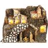 Holyart Borgo natività Montagna Mulino Illuminato presepe 6 cm 30x15x20, con statuine