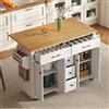 KUAKE Carrello da cucina, isola da cucina con piano di lavoro pieghevole, 5 cassetti e 4 porte, portaspezie, portasciugamani con ruote, per cucina, sala da pranzo, soggiorno (bianco-A)