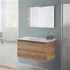 Inbagno Mobile Bagno Sospeso 100 cm Rovere Naturale - Mobiletto Con Lavabo In Ceramica E 2 Cassettoni Soft-Close - Linea Nadia