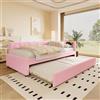 Huayz Letto imbottito con letto estraibile 90 x 200 cm, divano letto con illuminazione a LED e rete a doghe, funzione di ricarica USB e tipo C, per bambini, in tessuto di velluto, senza materasso (rosa, 90