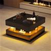 JiaOyu Tavolino con illuminazione a Luci a LED, Tavolino lucido Moderno con 2 cassetti e spazio nascosto per soggiorno, soggiorno, ufficio, 78 x 78 x 43 cm (nero + quadrato)