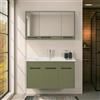 Inbagno Mobile bagno sospeso 100 cm verde effetto legno, a tre ante con lavabo e armadietto a specchio, serie SOFIA