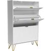 UEV Scarpiera Salvaspazio Slim in Legno Ingegnerizzato, Scarpiera Ingresso da Portascarpe con 3 Ante a Ribalta, Porta Scarpe per 16 Paia, 80 x 24 x 120 cm, Bianco