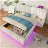 Wyibwy Letto imbottito 160 x 200 com,letto contenitore con App Control LED e funzione di ricarica USB-C,letto matrimoniale con rete a doghe,tessuto di PU,senza materasso e comodino,Bianco