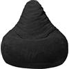 Loft 25 Poltrona a sacco per adulti, con schienale alto, in tessuto di velluto a coste, per interni, soggiorno, gioco, fodera interna, design ergonomico per il supporto del corpo (pouf, nero)