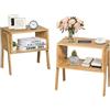 COSTWAY Set di 2 Tavolini da Salotto, Set di 2 Comodini in Bambù con 2 Ripiani Aperti e Gambe Robuste, Tavolini da Divano e Letto, 43 x 29 x 42cm