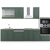 Vicco Cucina componibile Fame-Line, Verde-oro rustico/Bianco, 300 cm con armadio alto, PL Marmo, per l'espansione personalizzata con moduli aggiuntivi
