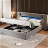 SUKY Telaio letto (180 x 200 cm) con connettore USB, velluto, grigio, letto imbottito, letto matrimoniale, letto funzionale, con illuminazione a LED, con lampada da comodino, con spazio di archiviazione