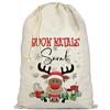 AIGAT Personalizzato e Individuale Nome Testo Stampa in Cornice su Babbo Natale Sacco di Cotone Naturale Extra Large con Coulisse di Natale - Renne e Regali