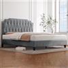 Yaheetech Letto con Testiera Imbottita 160 x 200 cm Altezza Regolabile Rete a Doghe in Legno e Metallo Grigio Chiaro