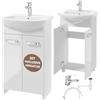Deftrans Domodomo - Armadietto da bagno con lavandino, 85 x 50 x 40 cm, in ceramica, per piccolo bagno (set di batterie bianche e sifone)