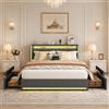 JiaOyu Letto matrimoniale, 160 x 200 cm, con funzione di ricarica USB e testata LED, letto con 4 cassetti di stoccaggio, letto matrimoniale giovanile con somier stabile in legno, senza materasso
