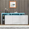 PUGSDRLY Cassettiera a buffet LED Mobile da soggiorno bianco lucido in legno TV cabinet portaoggetti multifunzionale 160 x 35 x 70 cm