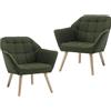 Ya-Home Set di 2 Poltrone Imbottita Poltroncina Moderna in Tessuto di Lino Sedia da Salotto con Gambe in Legno Poltrone con Braccioli per Camera da Letto/Soggiorno, Verde