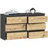 BDW - Cassettiera con 6 Cassetti - 100cm di Larghezza, 57cm di Altezza - Mobile, Credenza, Multiuso, Scarpiera, Classificatore - Soggiorno, Camera da Letto, Corridoio - grigio/Artigiano del rovere