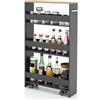 RELAX4LIFE Carrello Portaoggetti Ultra Sottile a 4 Ripiani 13cm/20cm con Ruote 360° e Freni, Salvaspazio e Stretto per Cucina, Bagno (Naturale+Grigio, 48x20x81 cm)