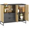 SoBuy Mobile per Ingresso con Ripiano per Microonde Ø6 cm e Portabicchieri da Vino, Ripiano Regolabile, Unità di Stoccaggio per Ingresso, Cucina e Soggiorno, Rovere Nero, 107×40×85 cm FSB103-N
