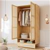FAYICIC Armadio con asta, armadio a 2 ante, camera da letto, rete di rattan, soggiorno, con coperchio inferiore a ribalta, truciolato+rattan PE, naturale