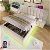 Wyibwy Letto imbottito 160×200cm, letto matrimoniale contenitore con App Control LED e funzione di ricarica USB-C, rete a doghe, letto contenitore idraulico, lino, beige, senza materasso e comodino