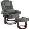 MCombo M MCombo Poltrona relax con funzione reclinabile, girevole a 360°, con sgabello, portata fino a 120 kg, per soggiorno, con cuscino e tasca laterale, poltrona da lettura comoda, 9099 (tessuto grigio)