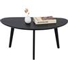 FIRMINANA Piccolo tavolino ovale nero per piccoli spazi, semplice e moderno tavolo centrale con gambe in legno di rovere, nero, 48 cm P x 85 cm L x 40 cm H