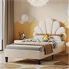 Wyibwy Letto imbottito per bambini 90 x 200 cm, struttura letto con testata a forma di fiore e rete a doghe, letto per ragazzi in tessuto vellutato delicato sulla pelle, beige