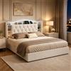 YGHQAP Letto Contenitore Matrimoniale 160x200 cm, Letto Baule con LED e Ricarica wireless, Letto imbottito con Contenitore e Testiera, Rete a Doghe in Legno, velluto, Senza Materasso (Beige B, 160x200)