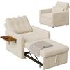 UTTQEW Poltrona letto convertibile 3 in 1, sedia a letto con funzione letto, divano allungabile, letto con tavoli da tè pieghevoli, divano letto singolo, poltrona regolabile con cuscino (beige, 190 x 108 x