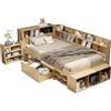 Senmate Letto Bambino con Contenitore, Letto Singolo 90x200 cm o 140x200 cm, Multifunzione con Cassetti, Comodino, Libreria e Armadio, Ampio Spazio Archiviazion, rete a doghe (90 x 200 cm)
