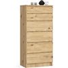 AKORD Cassettiera K60 con 6 Cassetti | Credenza Alta | Moderna Mobiletto per Soggiorno Sala da Pranzo Camera da Letto Corridoio Bagno | Armadio Cameretta | 60x130x40 cm, 43kg | Rovere artigianale