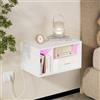Ztexkee Comodino Sospeso Comodino da Parete con Presa e Striscia Luminosa RGB Comodini con 1 Cassetto e 2 Scomparto per Camera da Letto, Soggiorno, Bianco
