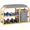 HOMCOM Panca Scarpiera da Ingresso con Seduta Imbottita, Mobile Porta Scarpe con Design a Doghe e Cestino Estraibile, 70x30x45 cm, Color Legno