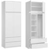 KUBUTKU - Grande armadio, con 4 ante, 2 cassetti, 6 ripiani e appendiabiti, armadio multiuso, guardaroba 235 x 90 x 50,5 cm, colore: bianco
