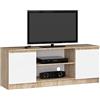 AKORD | Mobile per TV in Legno K 140 | Mobiletto Porta Televisione Soggiorno | un ripiano aperto | 2 Ripiani con Ante a Sinistra e a Destra | 55 x 140 x 40 cm | Peso 40kg | Rovere di Sonoma/Bianco