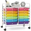 GIANTEX Carrello con 12 cassetti impilabili, carrello per cassetti con ruote e piano di lavoro, carrello per soggiorno, cucina, camera da letto e uffici, 64 x 38 x 62 cm (trasparente colorato)