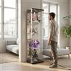 KOOPMAD Vetrina Espositiva con LED,Vetrina in Vetro con Serratura,4 Ripiani,Vetro Specchio,Glass Display Cabinet,Vetrina Espositiva per Collezionismo,Per Camera da Letto,Soggiorno e Ufficio, Nero