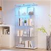 DADEA Vetrinetta in Vetro 4 Ripiani 2 Porte, Vetrina in Vetro con LED, 80.5×36,5×164 cm, Vetrina Colonna Espositiva Colonna Vetrinetta Casco con LED Vetrine per Collezionisti Vetrinette Espositive