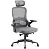 DIABLO Sedia da Ufficio Ergonomica, Poltrona Ufficio con Braccioli Regolabili, Tessuto traspirante, 4 livelli di Inclinazione, Poggiatesta Regolabile, Supporto lombare, V-Light, Grigio