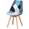 BUYBUY Sedia Serie Picasso in PP con Seduta Imbottita in Spugna Rivestita in Stoffa Patchwork Cucita a Mano, Piedi in Legno di Faggio, Stile Moderno Scandinavo