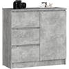 AKORD | Cassettiera K-80 JERRY con 3 Cassetti | Armadio Cameretta con 2 Ripiani e 1 Anta | Moderna Mobiletto per Soggiorno | Moderno | 80x77x35 cm | Cemento + Frontale In Cemento