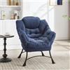 REXO Lazy Chair with pouf, Modern Lounge Accent Armrests and a Side Pocket, Leisure Upholstered Sofa Reading Footrest for Small Space, Corner Chair-Navy Blue
