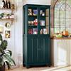 HOLTICO Vetrina Espositiva Soggiorno, Armadio Cucina Indipendente con Ante in Vetro e Legno, Cristalliera Classica con Ripiani Regolabili, Mobili Cucina per Collezionismo, Cucina e Soggiorno, verde