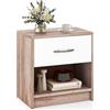 COSTWAY Comodino 38,5 x 28 x 40,5cm in Legno, Tavolino Salvaspazio con Scomparto Aperto e Casseto per Soggiorno e Camera da Letto (Naturale Scuro+Bianco)