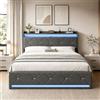 YGHQAP Letto imbottito 160x200 cm con Contenitore idraulico, Letto matrimoniale con LED e Ricarica wireless, Struttura Lettos con spazio e rete a doghe, Lino (Grigio A, 160x200)