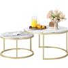 Ginhow Tavolino Salotto Bianco con cornice dorate, Coffee Table, set di 2 pezzi per il Tavolino da Salotto Moderno, Tavolo Rotondo da caffè con effetto marmo bianco