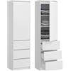 KUBUTKU Armadio multiuso con 3 cassetti 3 scomparti e ante - Armadio per casa e ufficio 180,5x50x40cm (Bianco)